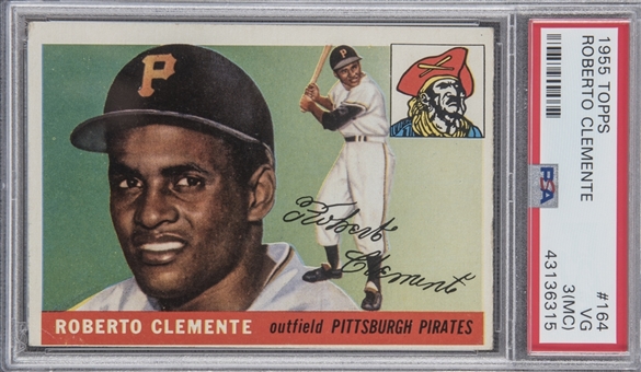 1955 Topps #164 Roberto Clemente Rookie Card – PSA VG 3 (MC) 